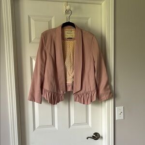 Anthropologie Pink Blazer with Waterfall Collar